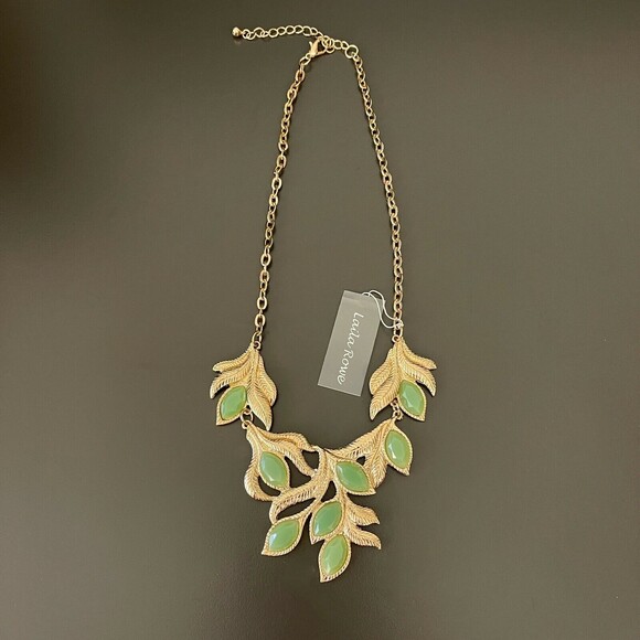 Laila Rowe Gold-tone Chain Green Leaves Women's Fashion Necklace NWT - Picture 2 of 4